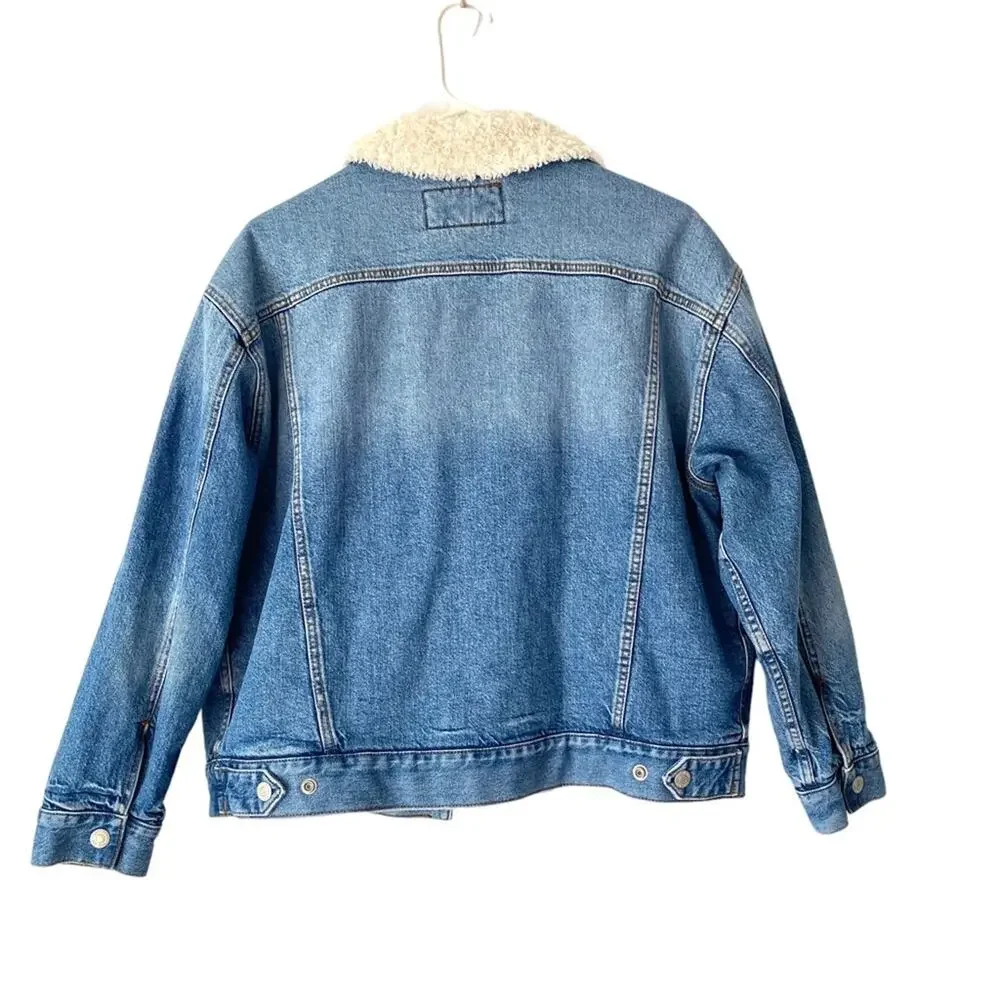 Ann Taylor Loft Sherpa Denim Jean Trucker Jacket size Medium